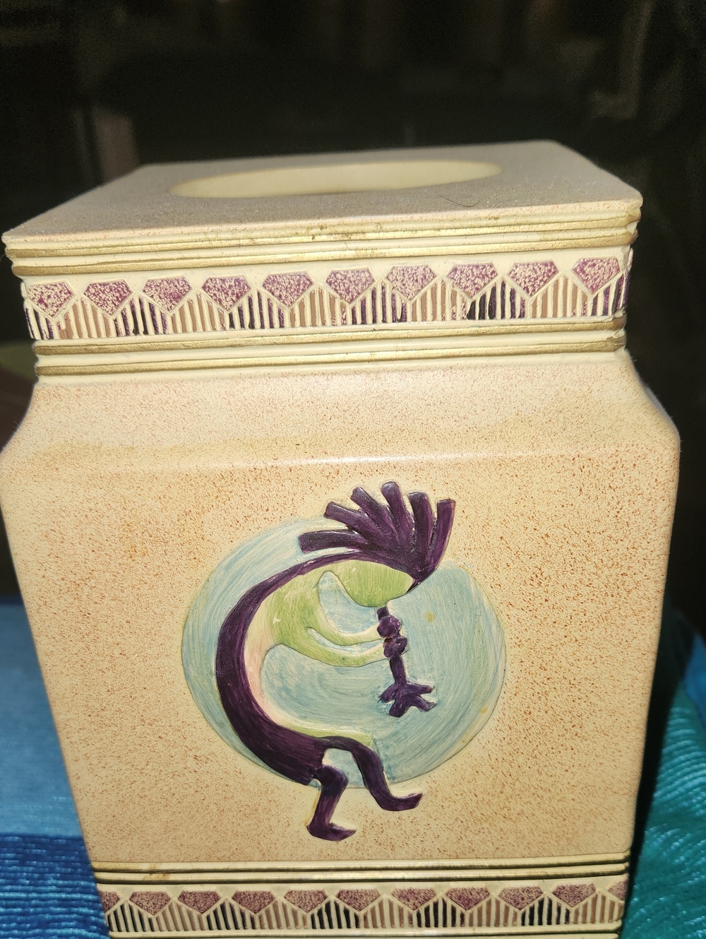 VAHAN Ceramic Kokopelli Tissue Box Cover - Purple & Cream